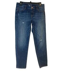 ELLE  Women's Jeans Mid Rise Medium Wash Distressed Skinny Blue‎ Denim Size 2